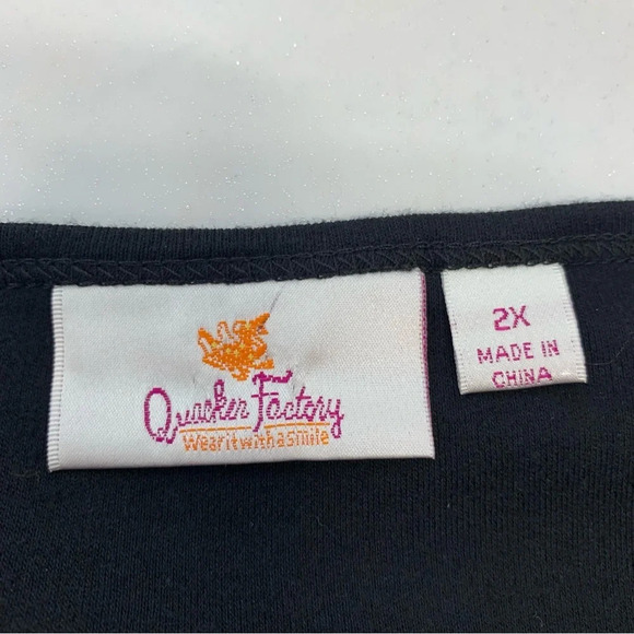 Quacker‎ Factory Top Shirt Woman 2X  Black Sequin Knit Faux Twin Long Sleeve - Picture 6 of 10